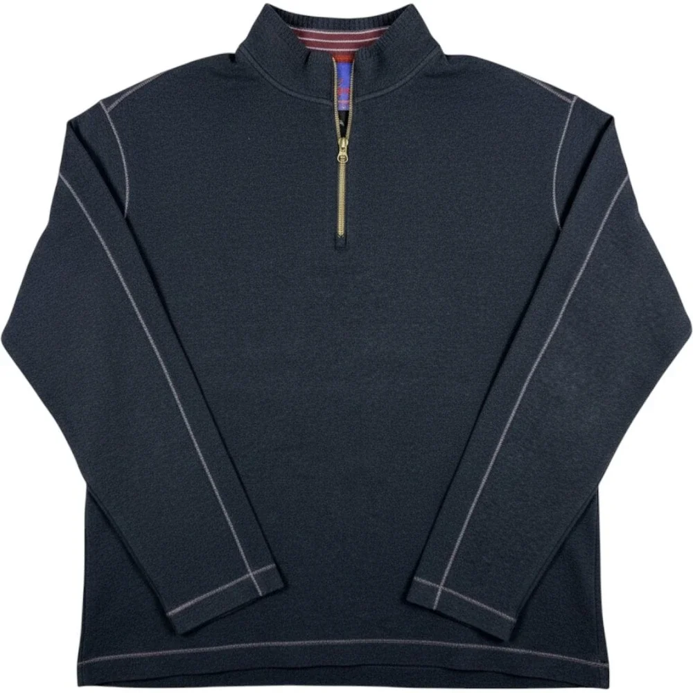 Robert Graham Quarter Zip Pullover Mens 2XL Classic Fit Contrast Stitch‎ Gray